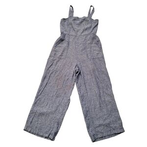Old Navy Overalls Linen Rayon Blue Sleeveless Pockets Wide-Leg Jumpsuit Smocking